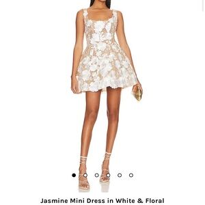 Bronx and Banco Floral Lace Mini Dress in Cream and White